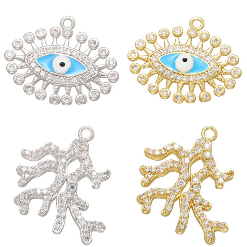 ZHUKOU CZ crystal tree root/eyes earrings charms for DIY earrings pendant Accessories necklace making findings supplies VD782