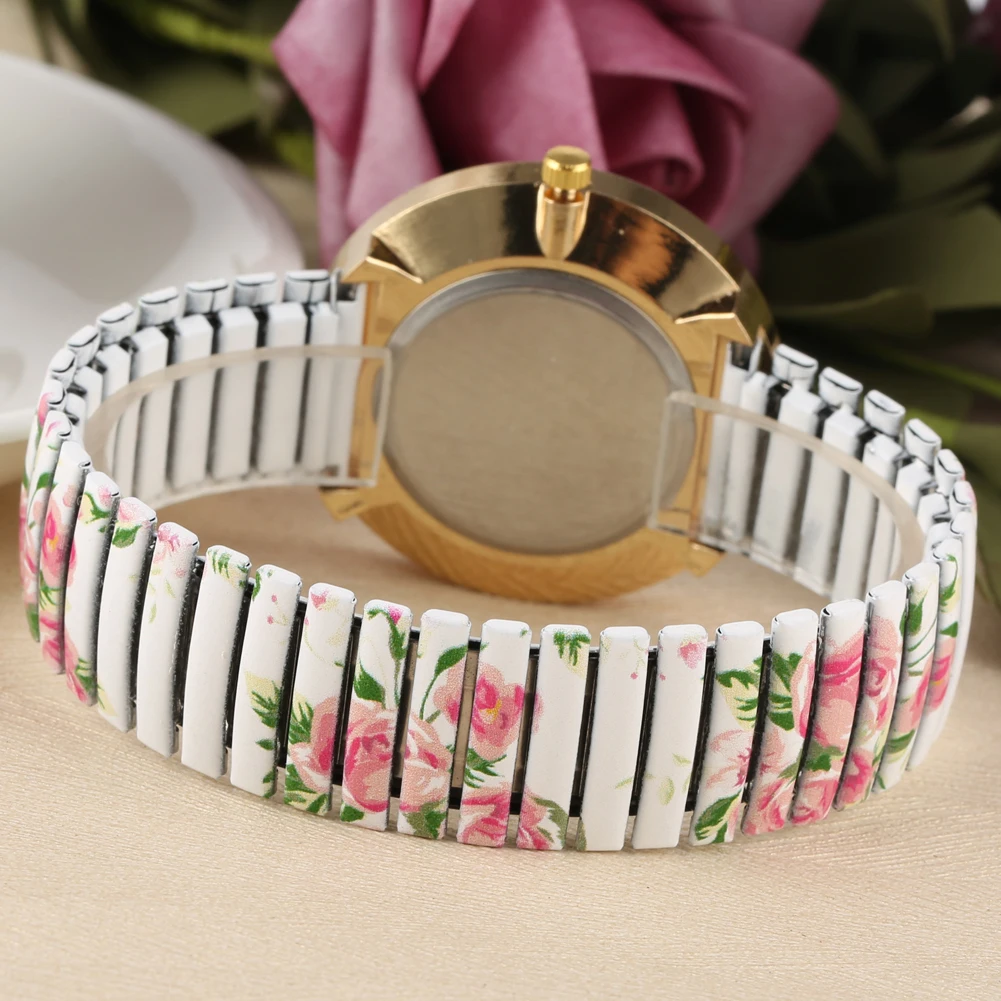 Colorful Printed Quartz Watch for Women White Dial Bracelet Watches Ladies Clock Golden Arabic Digital Wristwatch 4