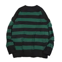 Black Stripe Sweaters Destroyed Ripped Sweater Men Pullover Hole Knit Jumpers Men Oversized Sweatshirt Harajuku Long Sleeve Tops 2