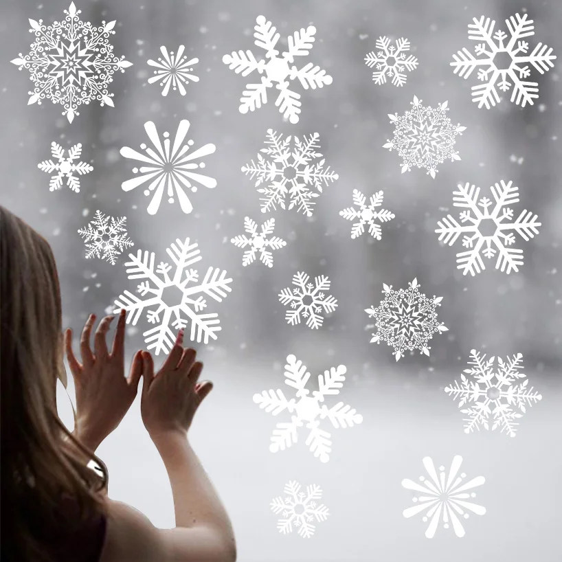 

Winter Christmas Snowflake Wallstickers Glass Window Sticker Kids Room New Year Cartoon Decals Wall Paper Home Decor