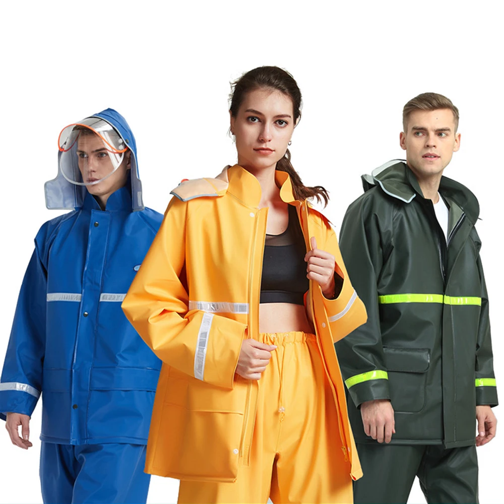

Rain Snow Resistant Coat Adult Thicken PVC Jacket Pant Waterproof Suit with Hood and Mask Outdoor Cycling Work Fishing Clothes