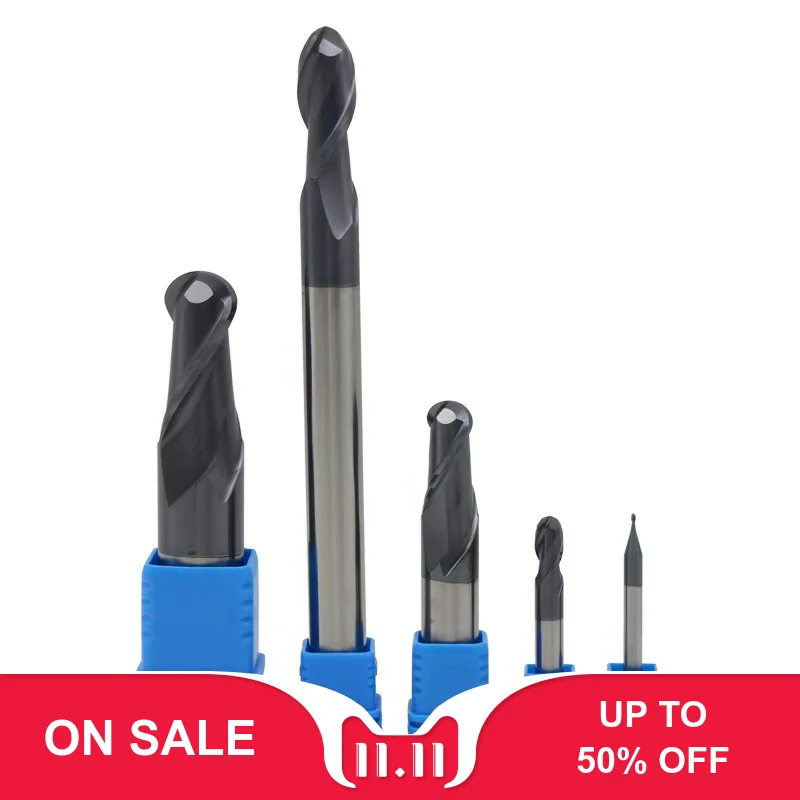 

1pc HRC50 6mm 8mm Ball Nose End Mill cncMilling 2 Flutes R0.5 R6.0 Cutter for Metal Face Slot Machining Coated EndMills Tool