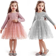 Осенне-зимние детские платья с длинными рукавами для девочек повседневное школьное платье для девочек, нарядное платье Детская праздничная одежда для девочек от 3 до 8 лет