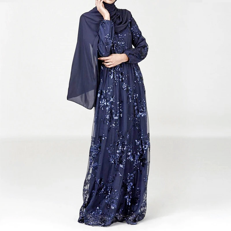 Sequin Abaya Arabic Muslim Dress Women Vestidos Hijab Robe Dubai Dress Kaftan Turkey Islamic Clothing Caftan Marocain Dresses