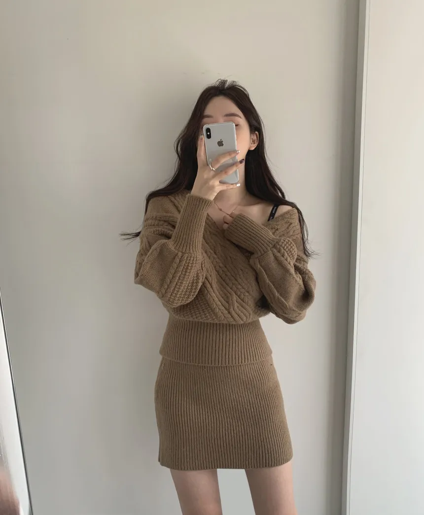 Suéter de lã chique coreano e mini