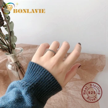 

BONLAVIE Retro Silver Black Daisy Ring S925 Flower Opening Single Ring Simple Little Flower Girl Fashion Jewelry