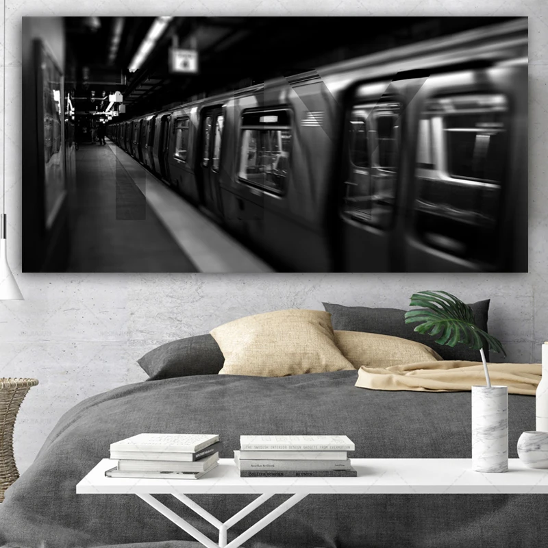 

RELIABLI ART Train Subway Pictures Canvas Painting City Scene Landscape Posters Prints Black And White Home Decor Wall Art