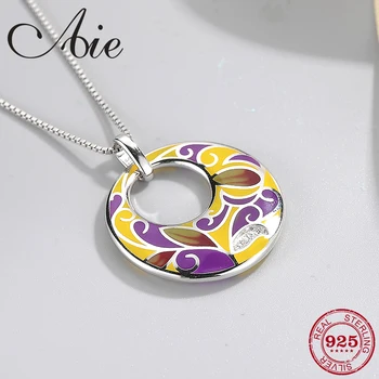 

Fashion DIY gift 925 Sterling Silver sparkling CZ Beautiful pattern yellow purple Enamel fine Necklace Pendant Party Jewelry