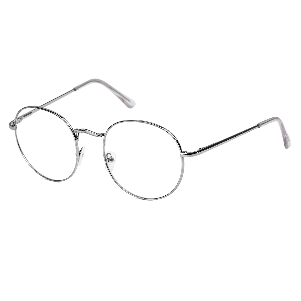 Мужские Винтажные анти-синий светильник, прозрачные очки, металлическая оправа, круглые очки для ухода за зрением, классические очки, Женская линза для близорукости, оптические зеркальные очки - Цвет оправы: Round-silver