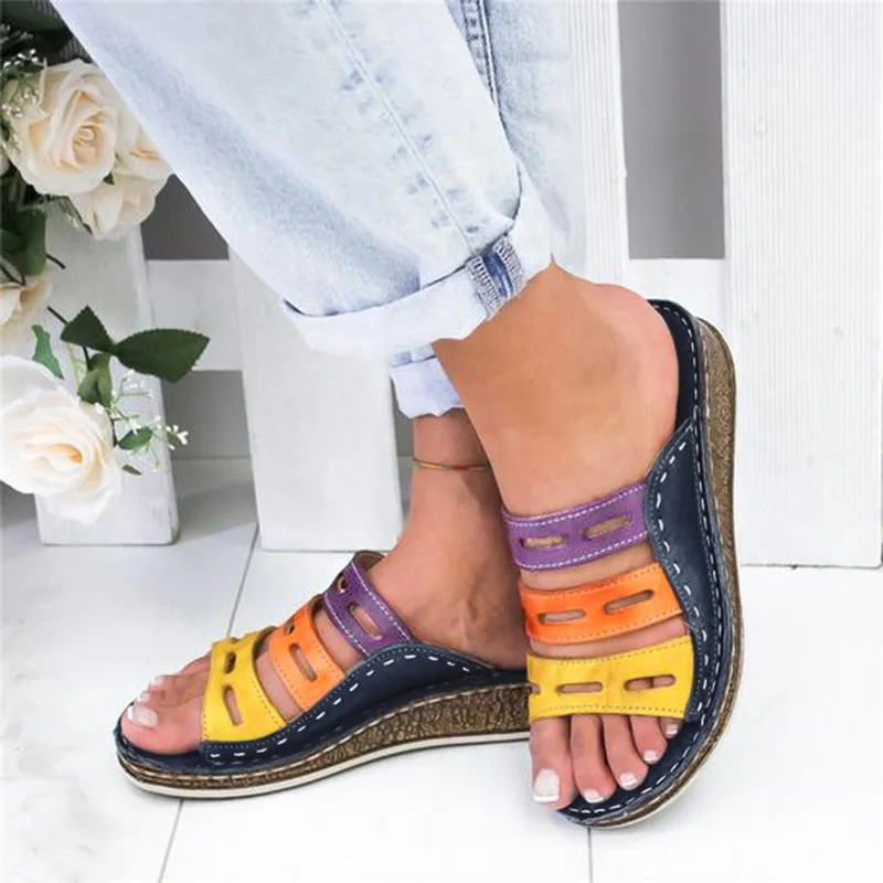 Oeak moda de verano Mujer Zapatos Zapatillas de Punta abierta 2019 zapatos de plataforma de mujer Roma
