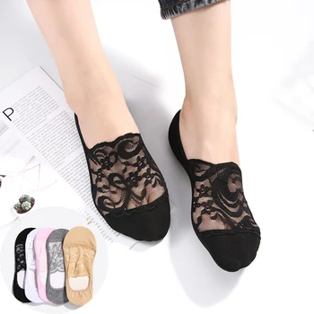 

2019 Harajuku Flower Lace Boat Socks Funny Anti-slip Shallow Mouth Thin Women Boat Socks Invisible Ankle Socks
