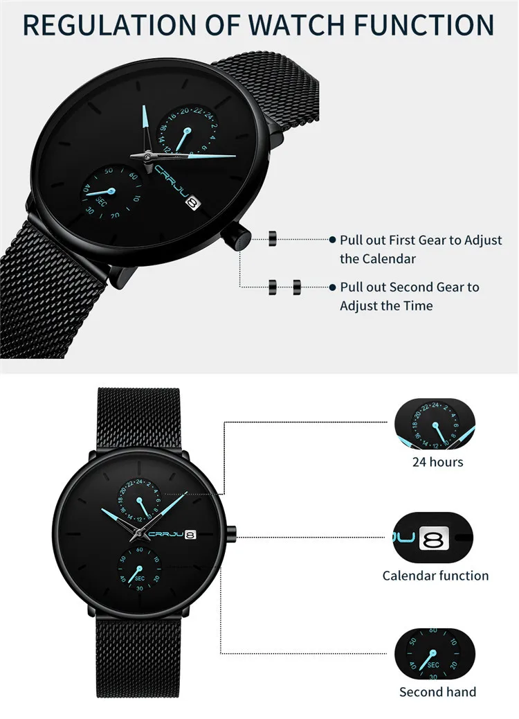 Crrju/ka jun 2265 новые стильные мужские часы Звездные модные мужские часы простые деловые