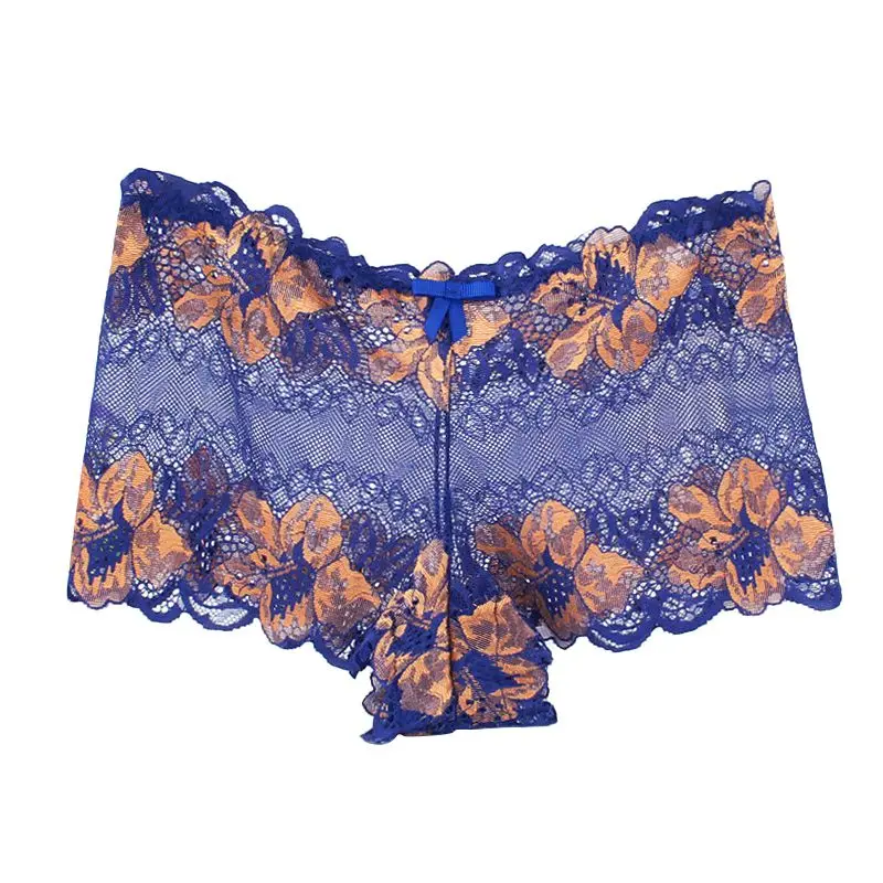 

Fashion Women Full Lace Transparent Mesh Stitching Contrast Color Floral Panties M-4XL