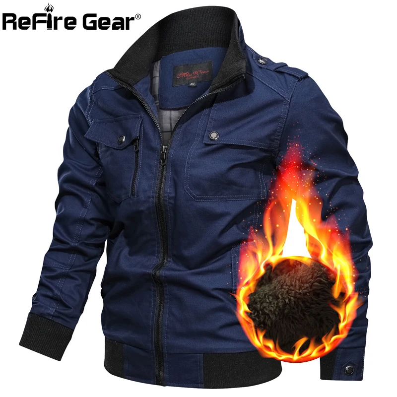 Refire gear зимняя армейская куртка пилота Мужская Осенняя теплая Толстая куртка-бомбер ВВС карго Куртки Флисовая подкладка хлопок тактические пальто
