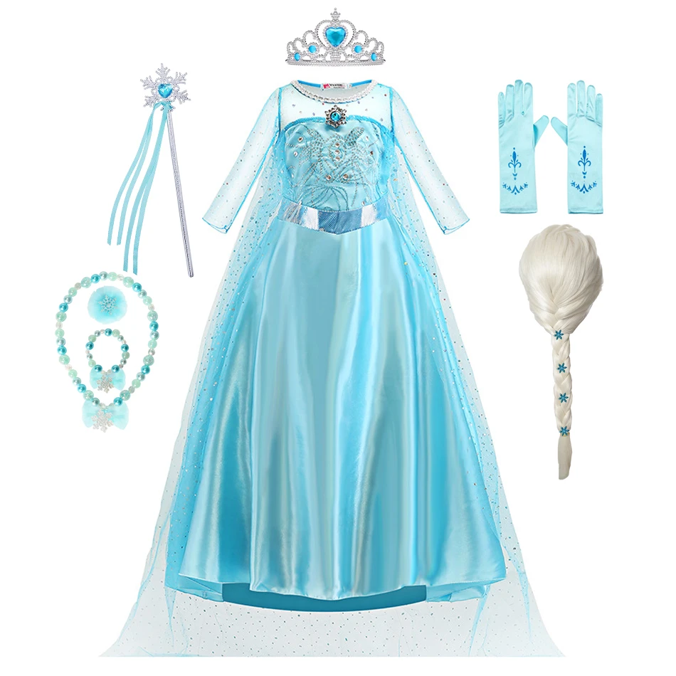 Disney dondurulmuş Elsa prenses elbise kız mavi prenses file top elbise