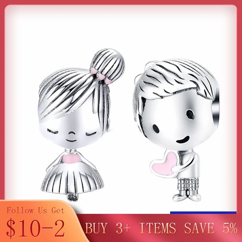 

CodeMonkey Boy and Girl Charm fit Original Silver 925 Bracelet Genuine 925 Sterling Silver Metal Beads Valentine Gifts CMC1334