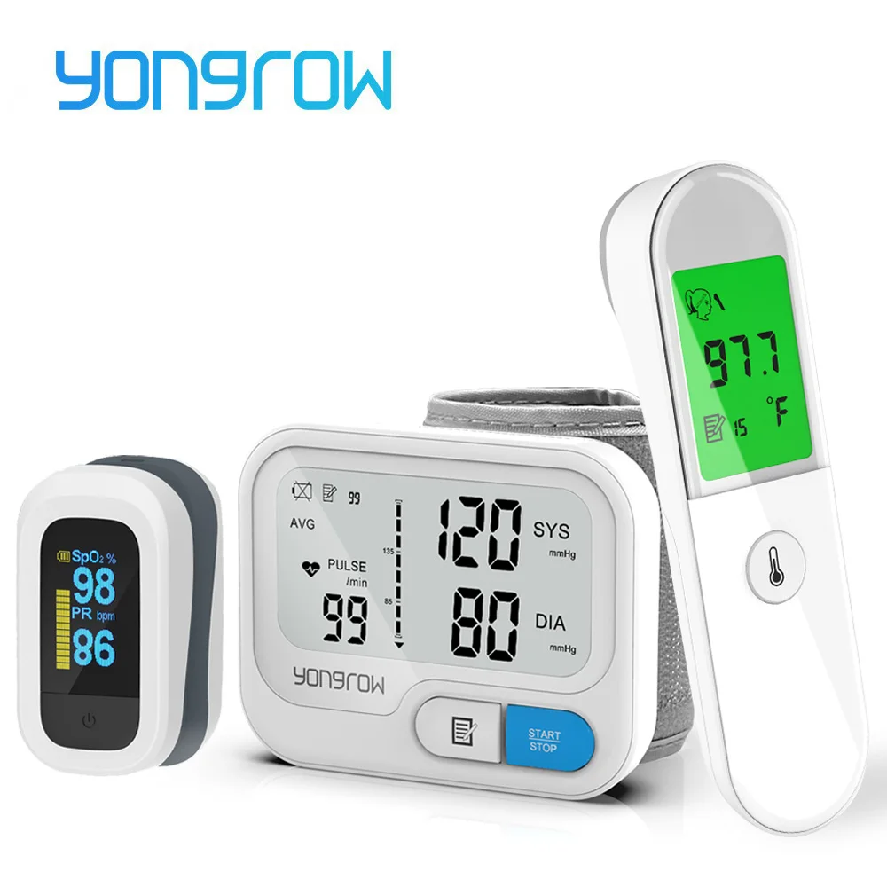 Yongrow-tensiómetro Digital médico para muñeca, esfigmomanómetro, oxímetro de pulso para dedo, termómetro corporal, pistola de temperatura