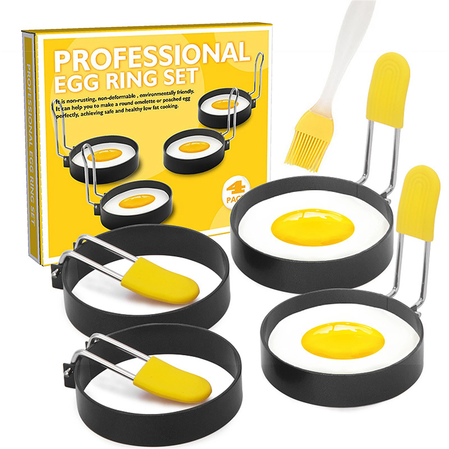 

Stainless Steel Fried Egg 4 pcs/set Egg Ring with Anti-scald Handle Egg Cooking Tools Kitchen Accessories Gadget Rings