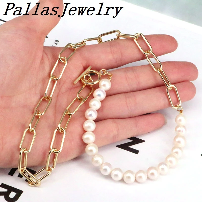 

5Pcs White Nature Pearl With Chains Choker Necklace Wedding party trendy jewelry