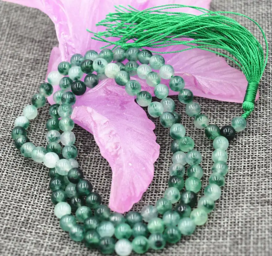 Jewelry Free Shipping jade Buddhist white green 108 Prayer Beads Mala Bracelet Necklace 6mm | Украшения и аксессуары