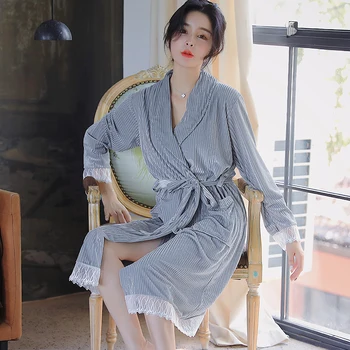 

Sexy Ladies' Pyjamas Bride Bathrobe Lace Onesies for Adults Women Winter Velvet Kimono Belt Home Clothes Feminine Nightgown