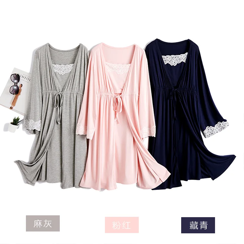 2Pcs/Set Pregnancy Maternity Nursing Dress  Nursing Pregnant  Breastfeeding Pajamas Sleepwear  Nightgown Elegant Maternity