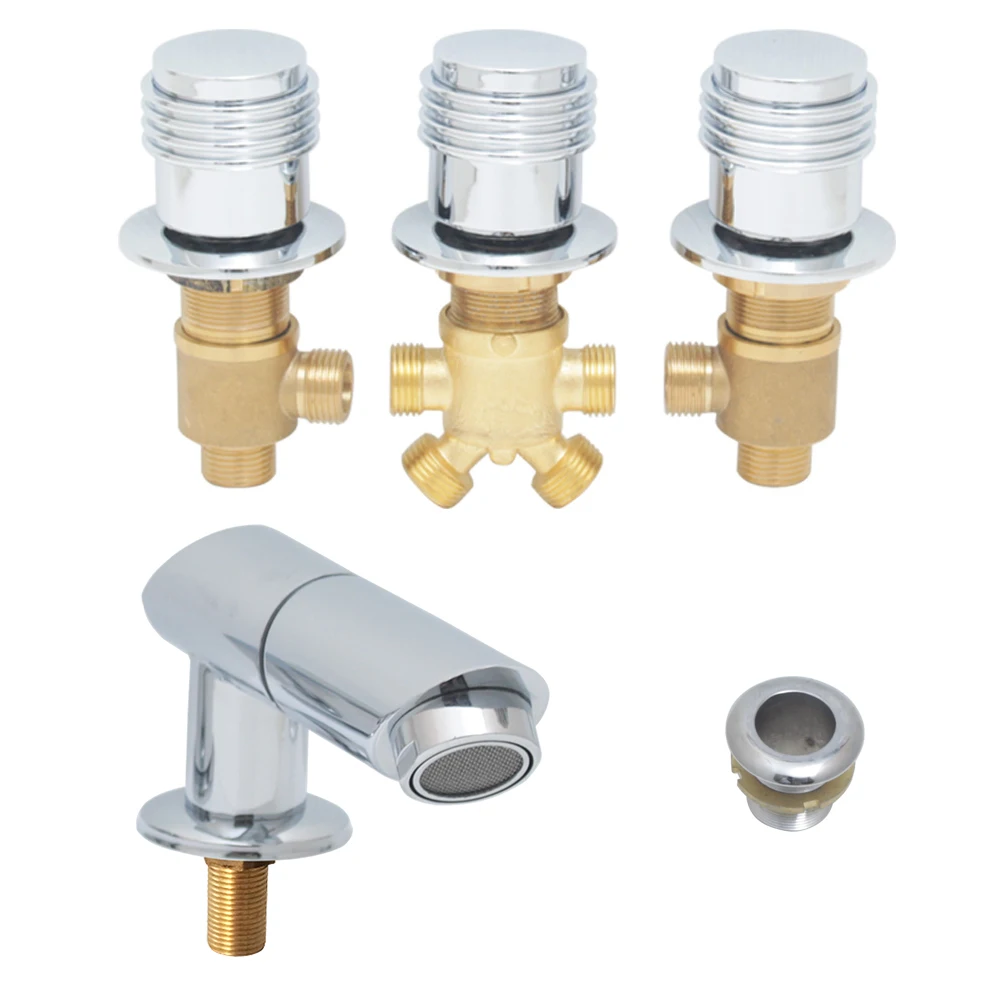 Bathtub Faucet Split 2 Way Divide Waterfall Triple Handle Brass Switch Control Valve Bathroom Cabinet Shower Room Mixer 4