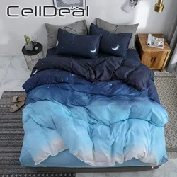 Duvet Cover Set 3/4 Piece  Moon Pattern Gradient Blue Aesthetic Bedclothes Include Bed Sheet Pillowcase Cover Comforter Oceania