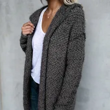 Женский Стильный лаконичный Универсальный однотонный Свободный теплый длинный свитер с капюшоном