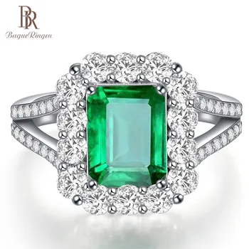

Bague Ringen Square Shape925 Sterling Silver Emerald Adjustable Rings for Women Luxury Wedding Engagement Green Gemstone Ring