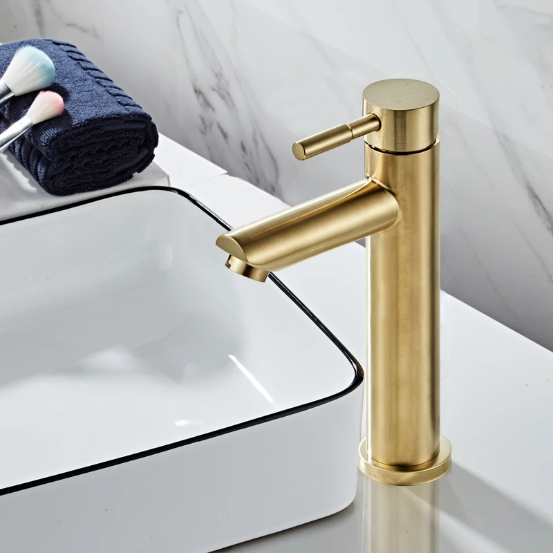 Brushed Brass Gold Hot &Cold Single Hole Basin Sink Faucet Brass Mixer Tap