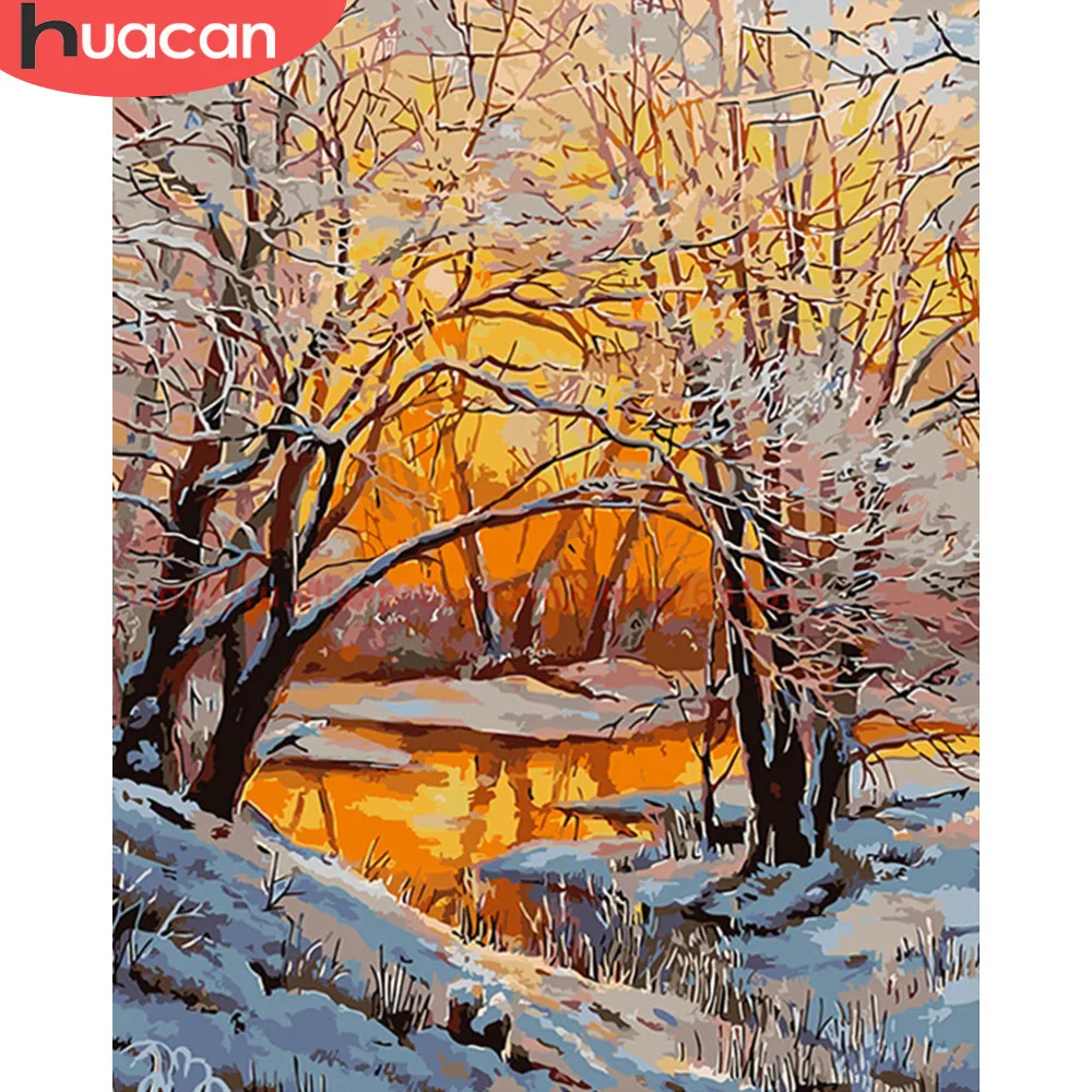 

HUACAN DIY Oil Painting Snow Tree Scenery Pictures By Numbers Landscape Kits Drawing Canvas HandPainted Home Decor