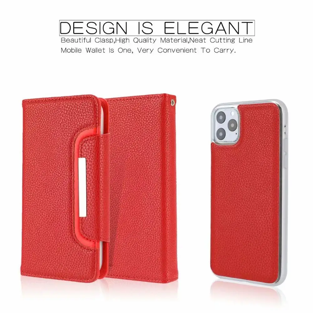 red Для iPhone 11 Pro Max чехол Litchi узор 2 в 1 съемный чехол-книжка с магнитной застежкой из искусственной кожи чехол-бумажник для iPhone 11 Pro/11 - Цвет: red