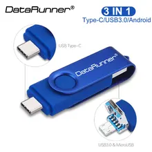 DataRunner 3 in 1 OTG USB Flash Drive USB3.0 & Type-C & Micro USB Pendrive 512G 256G USB Stick Pen Drive 32GB 64GB 128GB U Disk