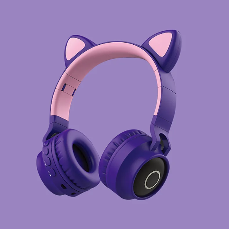 Cute Cat Bluetooth 5 0 Headset Wireless Hifi Music Stereo Bass Headphones LED Light Mobile Phones Girl Daughter Headset For PC