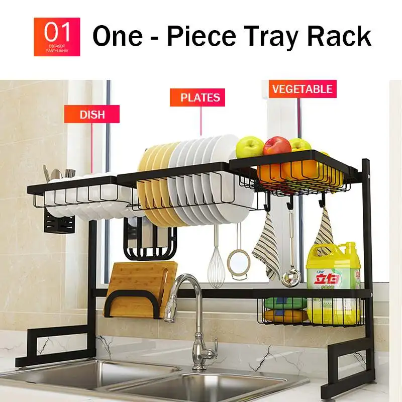 65/85cm Dish Drying Rack Over the Sink Kitchen Supplies Storage Shelf  Counter-top Space Saver Stand Tableware Drainer Organizer