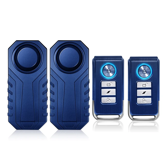 Elecpow Remote Control Bike Alarm Waterproof Motorcycle Electric Bicycle Security 113dB Anti Lost Vibration Warning Alarm Sensor 2PCS Blue Alarm