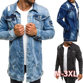 

Men Spring Jean Jacket Cowboy Coat High Quality Autumn Style Beggar Hole Denim Jacket Loose Thin Sleeve Cowboy Jacket XXXL