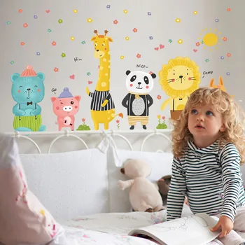 

Sk9320 Cartoon Animal Kitten Little Pig Giraffe Children's Fun Animal Free Sticker Bedroom 61 Gift Wall Sticker