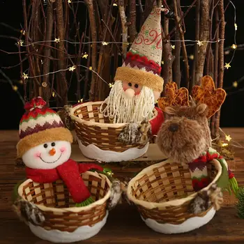 

Christmas Candy Snack Basket Storage Bamboo Holder Cartoon Santa Claus Children Gift Decoration Festival Accessories
