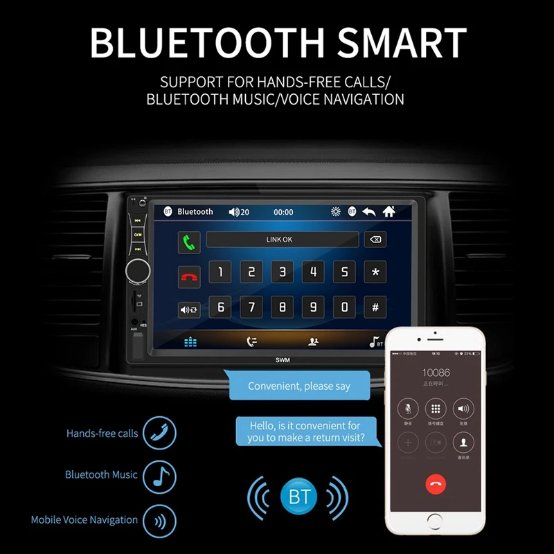 2 Din автомагнитола 7 дюймов MP5 плеер пресс-экран цифровой дисплей Bluetooth Мультимедиа USB/DVR/FM/Mirror Link, A7