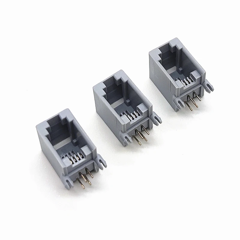 100 шт. RJ11 4P4C женский PCB монтажный модульный разъем/сетевой разъем 4P серый |