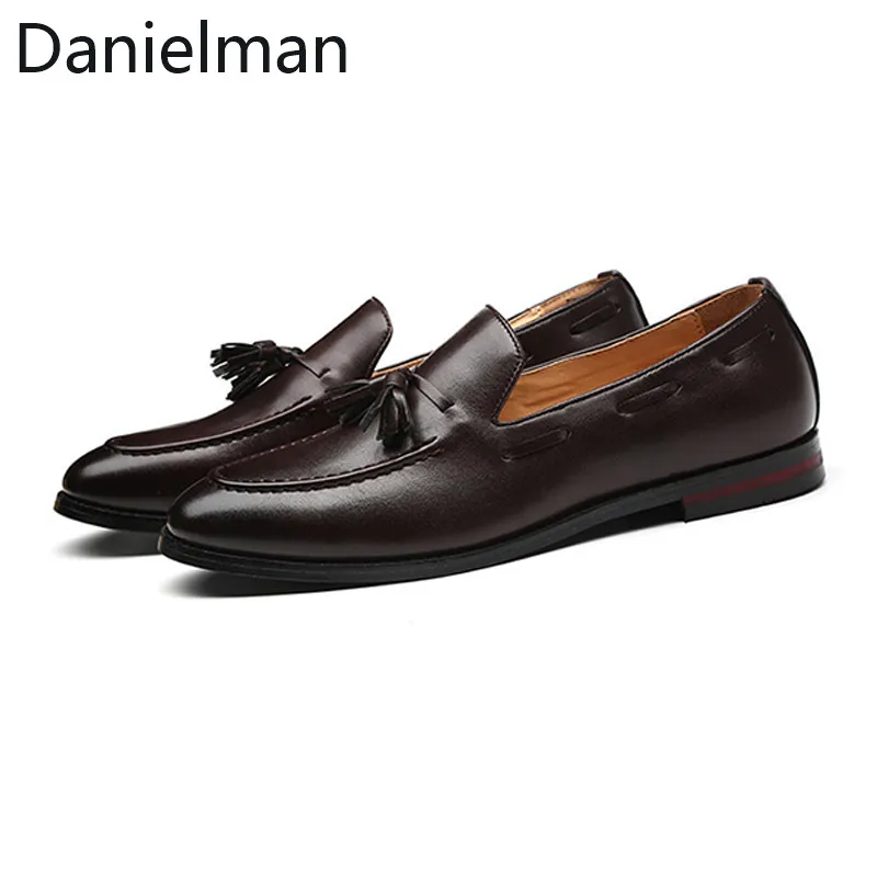 Danielman/мужские роскошные кожаные лоферы; Повседневная дышащая деловая обувь с кисточками; Черные слипоны; обувь для вождения; Рабочая обувь размера плюс 48