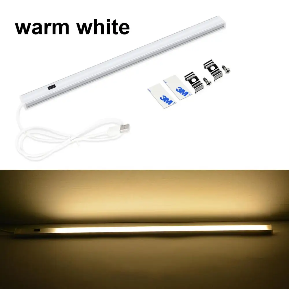 thumbnail image 1 of Barra de luz LED de aluminio, interruptor con sensor de escaneo manual, 5 V CC, USB, control de luz para armario de cocina, 30, 40 y 50 cm, lámpara de pared con 3 temperaturas de color, 1 of 5