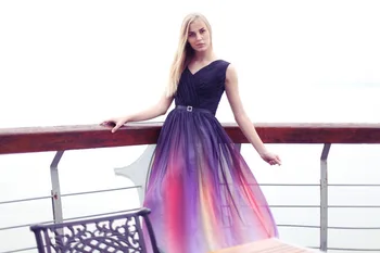 

Hot Sale Long Multicolour Prom Dresses 2019 Cheap A-Line Chiffon Pleat V-Neck Lace Up Back Formal Evening Party Gowns