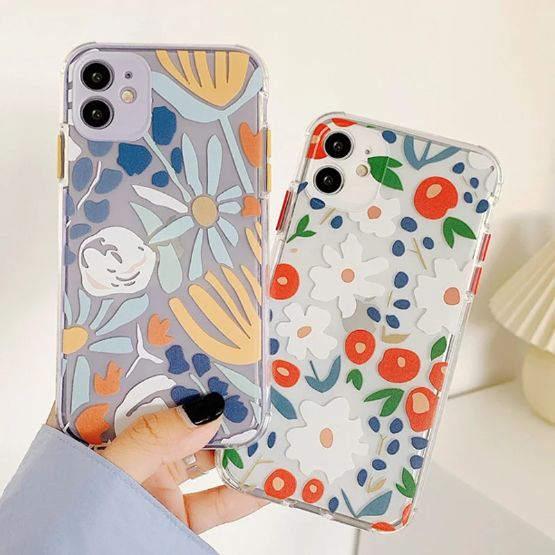 

3D Vintage Flower Phone Case For iPhone 8plus case 11 Pro Max X XR XS Max 7Plus SE2020 Transparent Soft Phone Cover Coque Funda