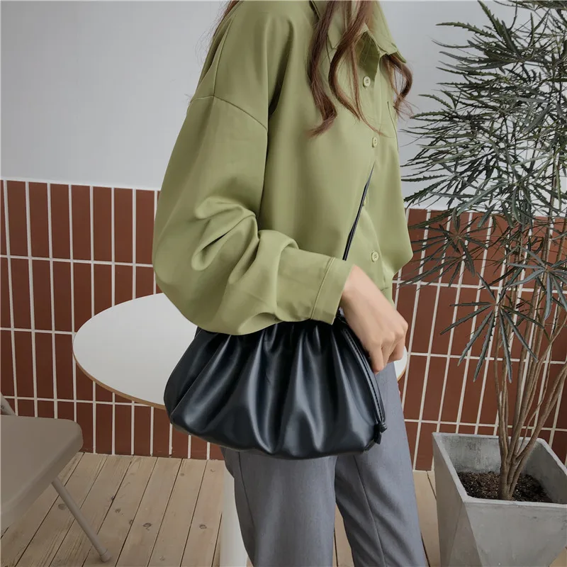 Soft Cloud PU Leather Women Handbag New Dumpling Crossbody Bag Shell Light Weight Shoulder Messenger Bag Folds Clutch Bag