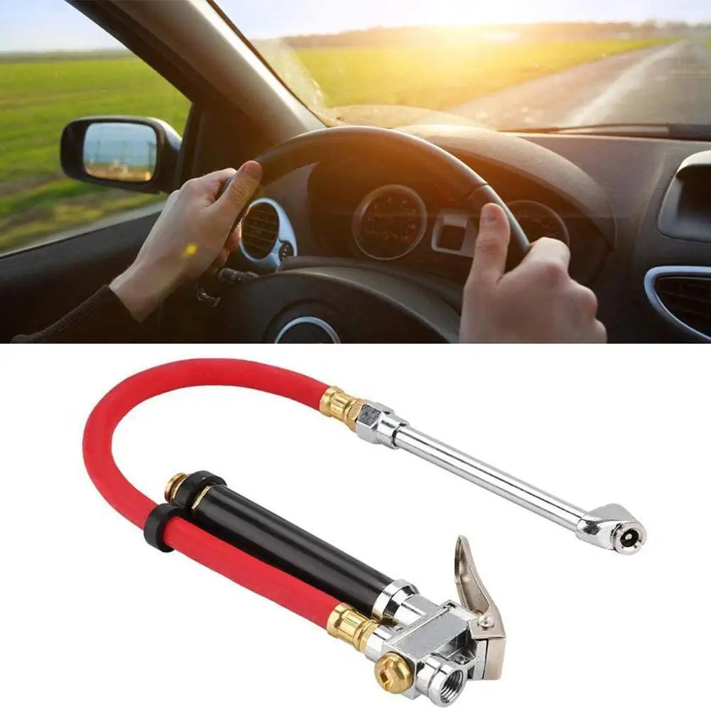 Air Tire Pressure Meter Pipe Filler Pump Inflator Car Hose Gauge Flexible Rubber Compressor Metal Alloy Q0E2 | Автомобили и