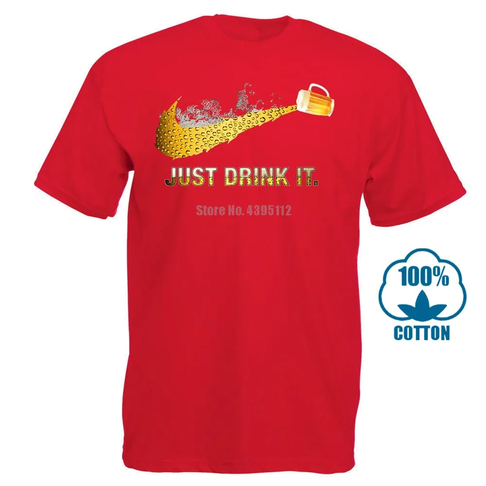 Футболка с надписью «Beer Just Drink It», Мужская черная хлопковая футболка с коротким рукавом в стиле хип-хоп, футболки с принтом, Новое поступление, мужские 012201 - Цвет: Красный