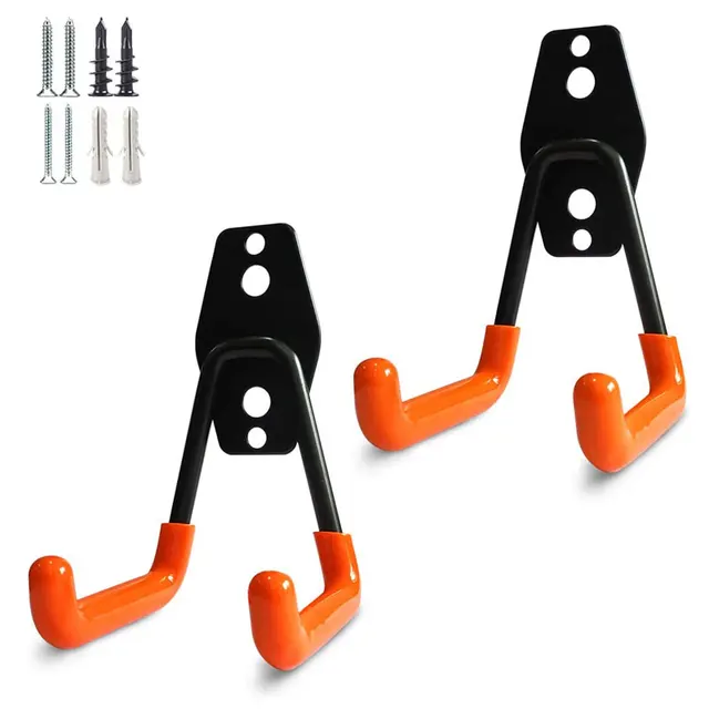 2 Pack Garage Hooks Heavy Duty Steel Storage Hangers for Garage Wall Mount Anti-Slip Utility Hooks for Bike Garden Tools Ladders Yellow Small U